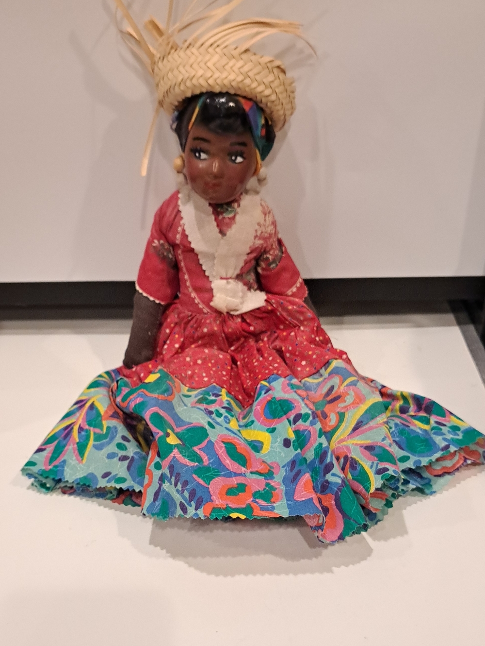Vtg MCM Caribbean Handpainted Ceramic Head, Handsewn Cloth Body. 16" Incl Hat